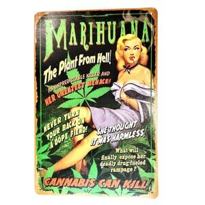 Marihuana Propaganda Tin Sign 12×8 Retro Vintage Warning Poster Metal Decor